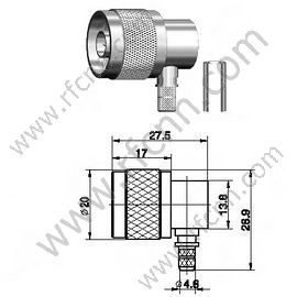 N männlicher rechter Winkel für RG58 RF-Anschluss